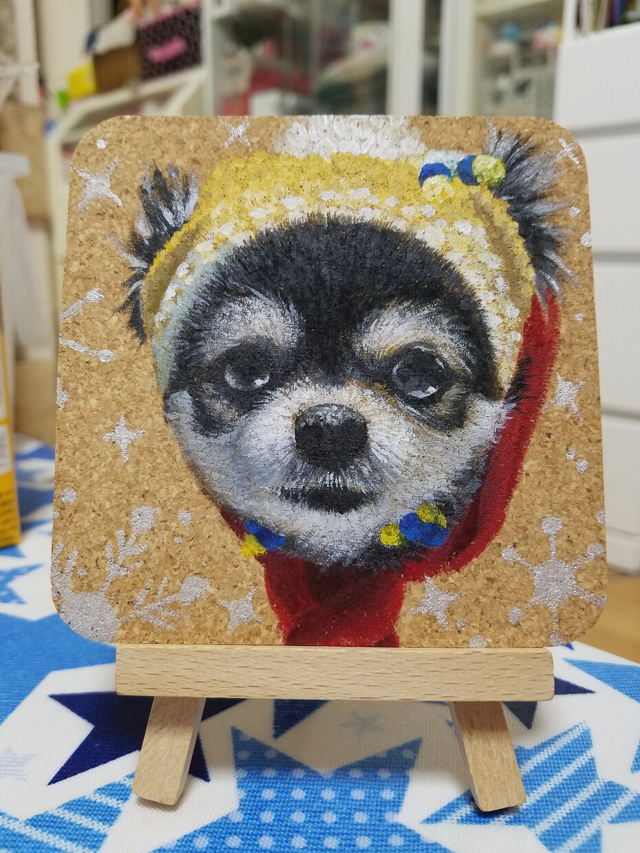 四角形コルクの上に可愛いペットの絵を描きます 。珍しい素材に描いた珍しい雰囲気なペットの似顔絵(’-’*) イメージ5
