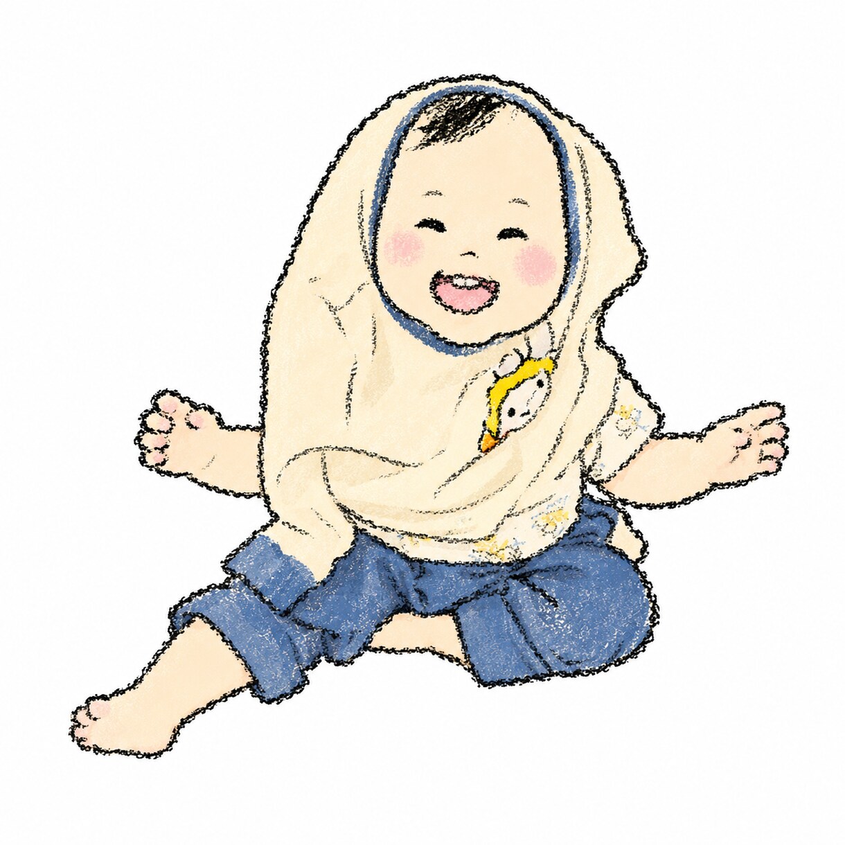 赤ちゃん（〜2歳くらい）のイラストを作成します クレヨン画の画風で一部デフォルメしたイラストを作成します イメージ1
