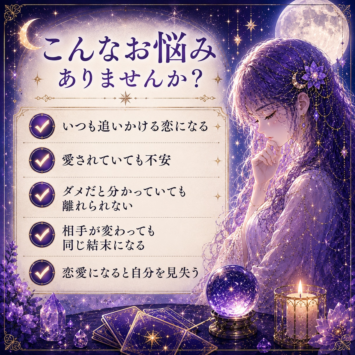 なぜ同じ恋を繰り返すのかを読み解きます 恋愛パターンと魂のテーマを深く視ます イメージ2