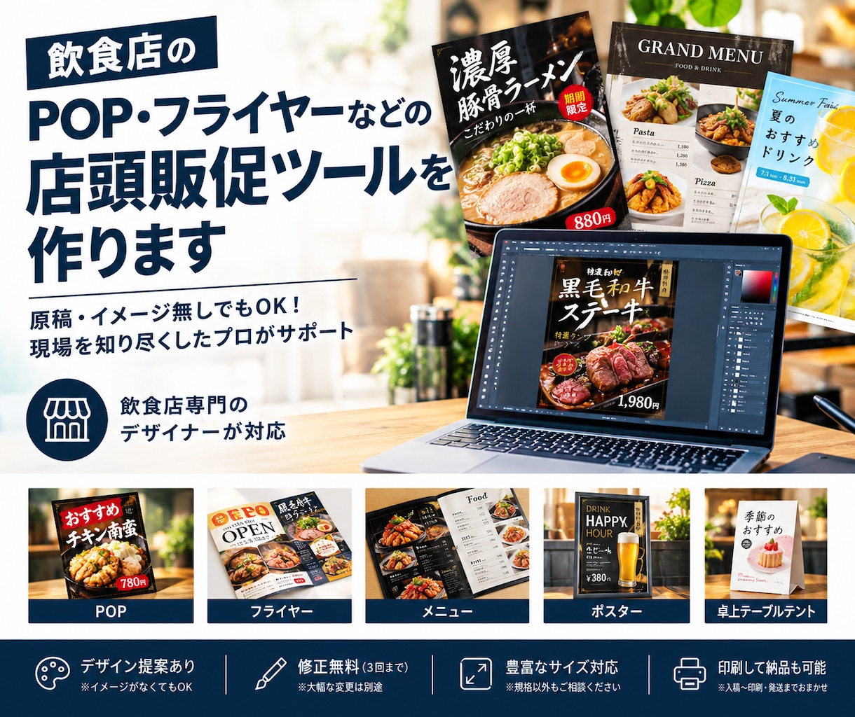 POP・フライヤーなどの店頭販促ツールを作ります 原稿・イメージ無しでもOK！現場を知り尽くしたプロがサポート イメージ1
