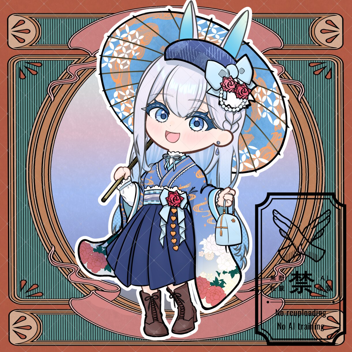 商用利用可！【大正ロマン 袴】ミニキャラを描きます ライバー活動をお手伝い！配信/パネル開け/アイコン/グッズ イメージ10