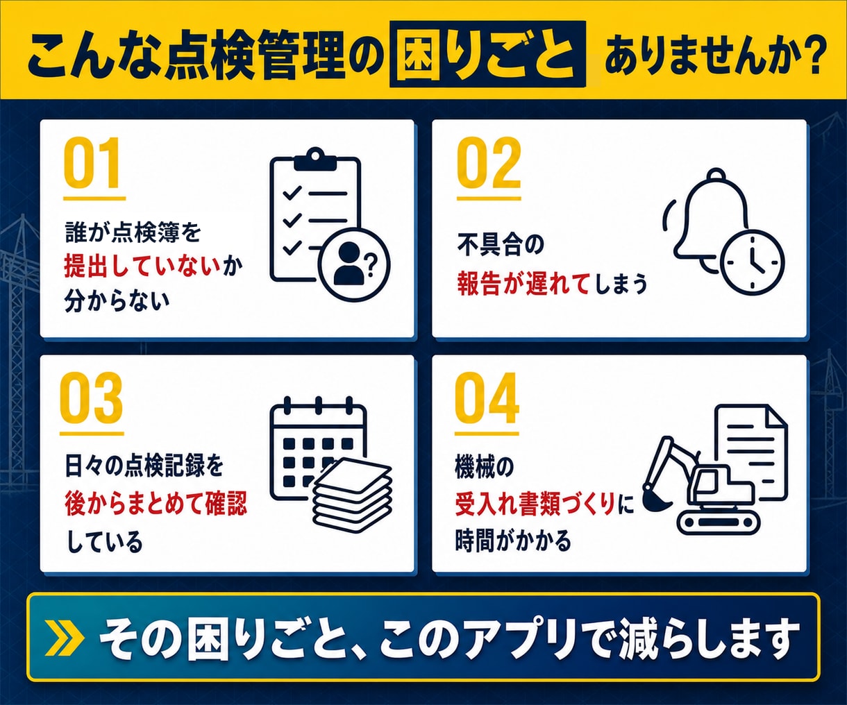 建設現場の始業前点検・月次点検をアプリ化します 紙の点検と転記をアプリで効率化 イメージ2