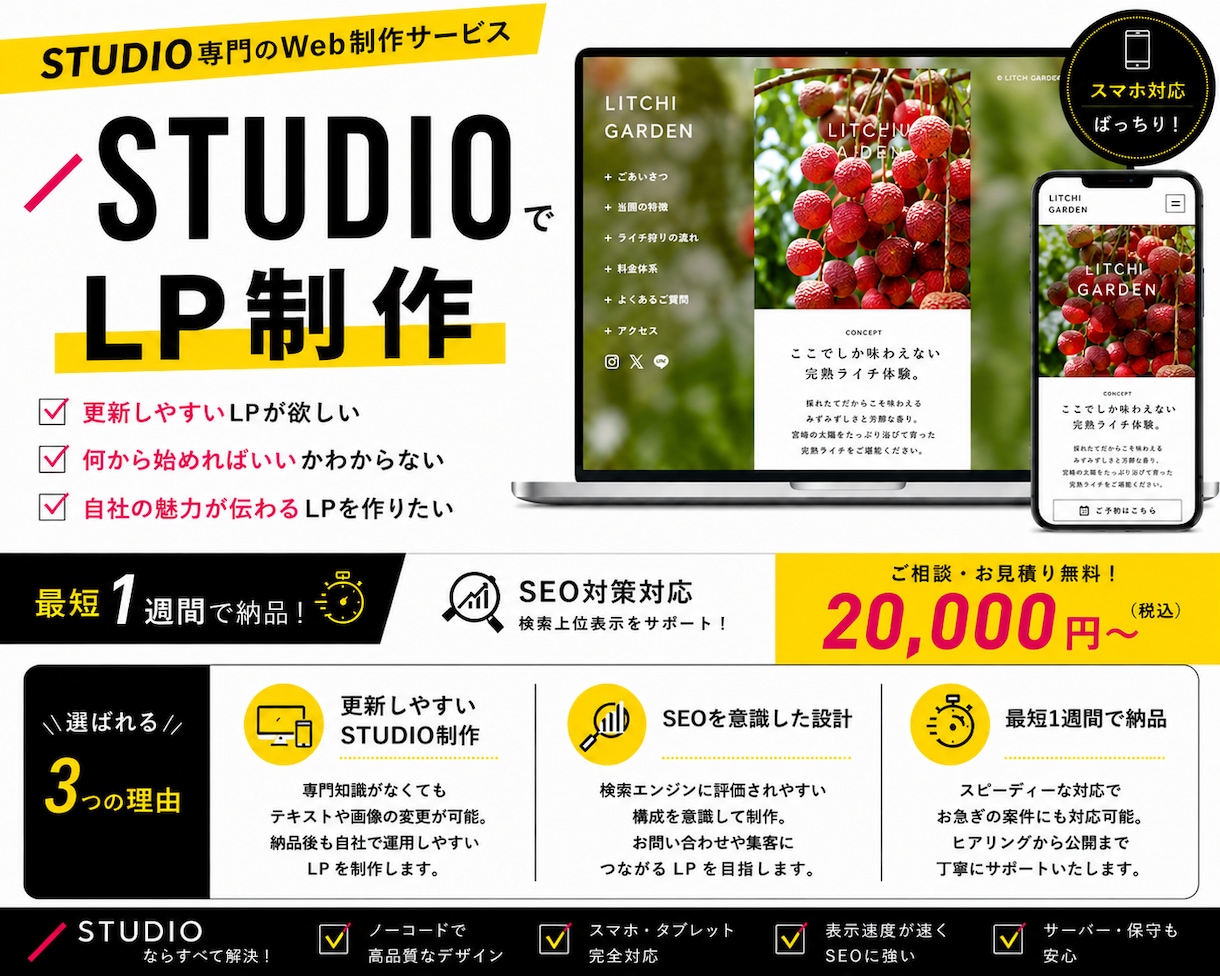 個人事業主の方向け！STUDIOでLP作成します 確定まで修正無制限/サポート30日間/SEO/レスポンシブ イメージ1