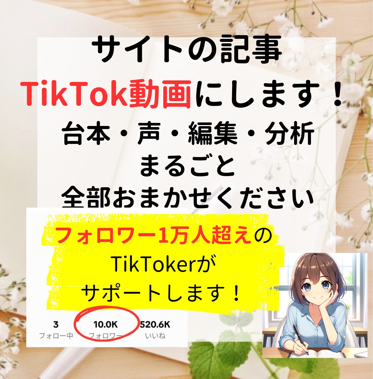 サイトの記事をTikTok動画にします 台本・声・編集・分析【20本・1分程】すべておまかせください イメージ1