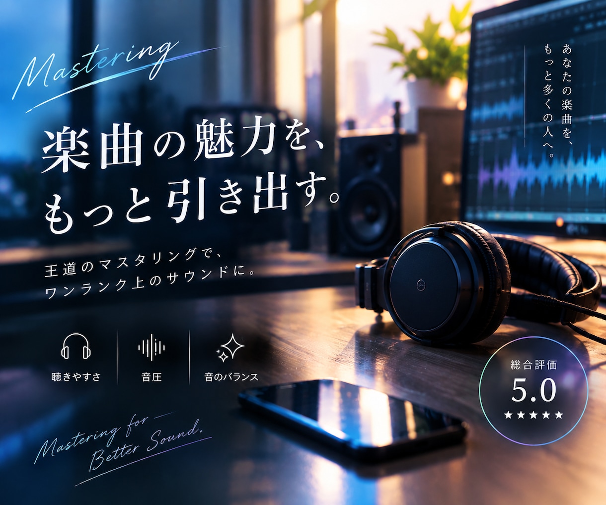 王道のマスタリングでワンランク上の楽曲にします ラクしてクオリティ向上！総合評価5.0！編集修正無制限！ イメージ1