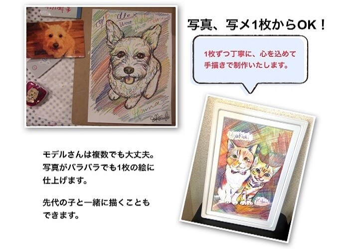 ペット似顔絵師★A4サイズ虹色似顔絵描きます あなたのペットを額付A4サイズレインボーアート作品にします イメージ3