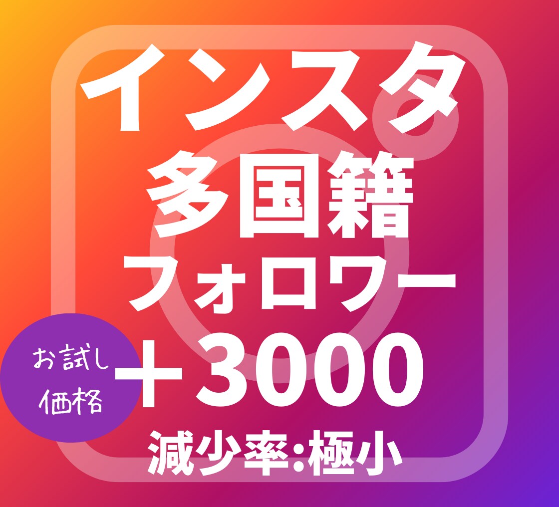 インスタグラム外国人フォロワー増加サポートします 多国籍フォロワー3000人お試し価格で増加させます イメージ1