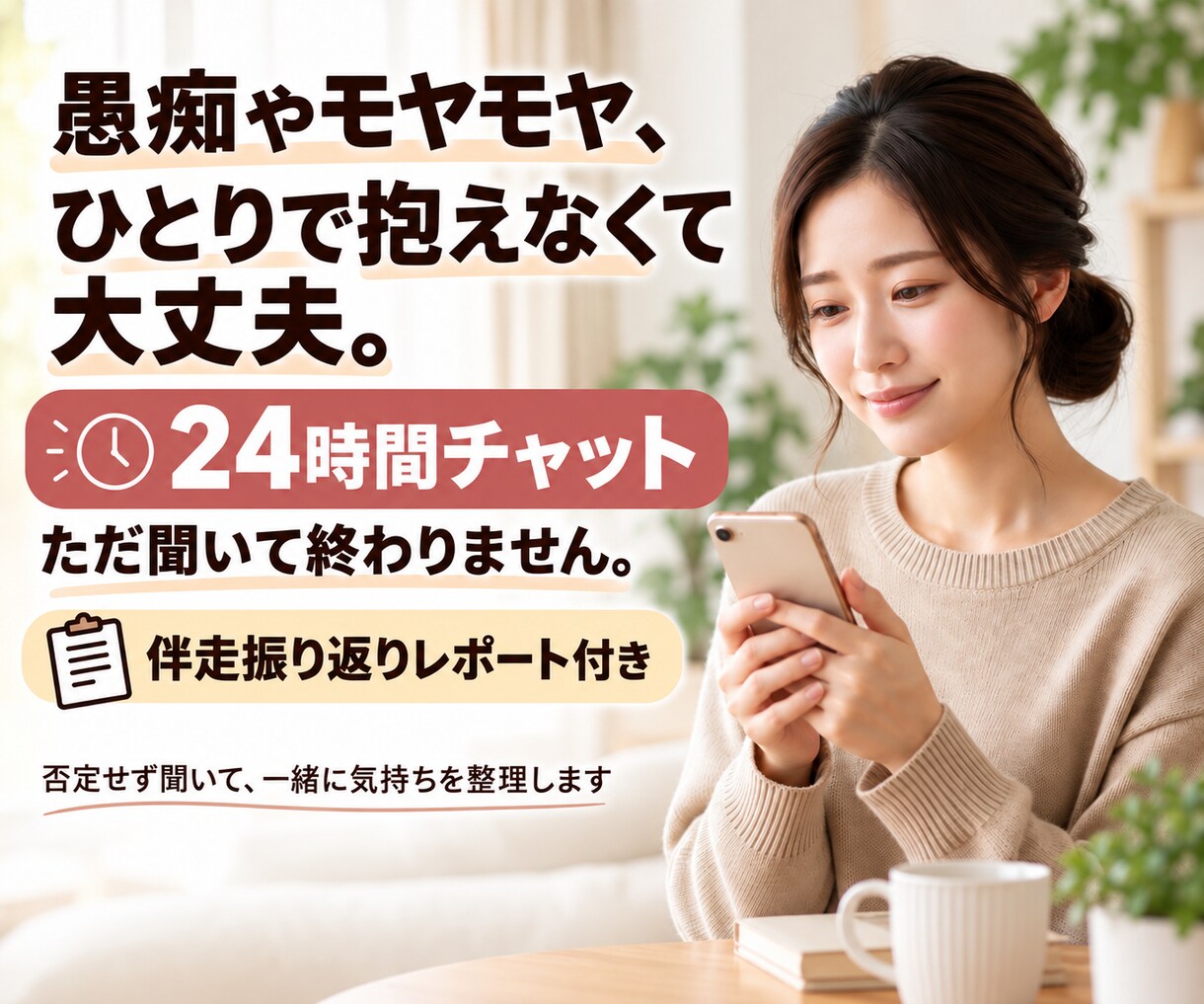 24時間愚痴やモヤモヤを聞いて、最後に整理します ただ聞くだけで終わらない。振り返りレポート付き イメージ1
