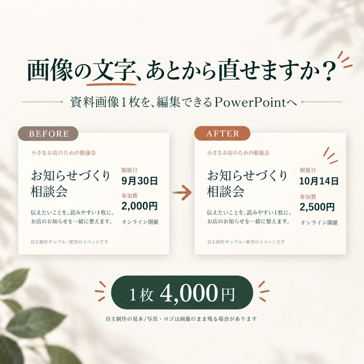 画像の資料を、編集できるパワポに直します 文字が直せない画像の資料を、普通のPowerPointに イメージ2