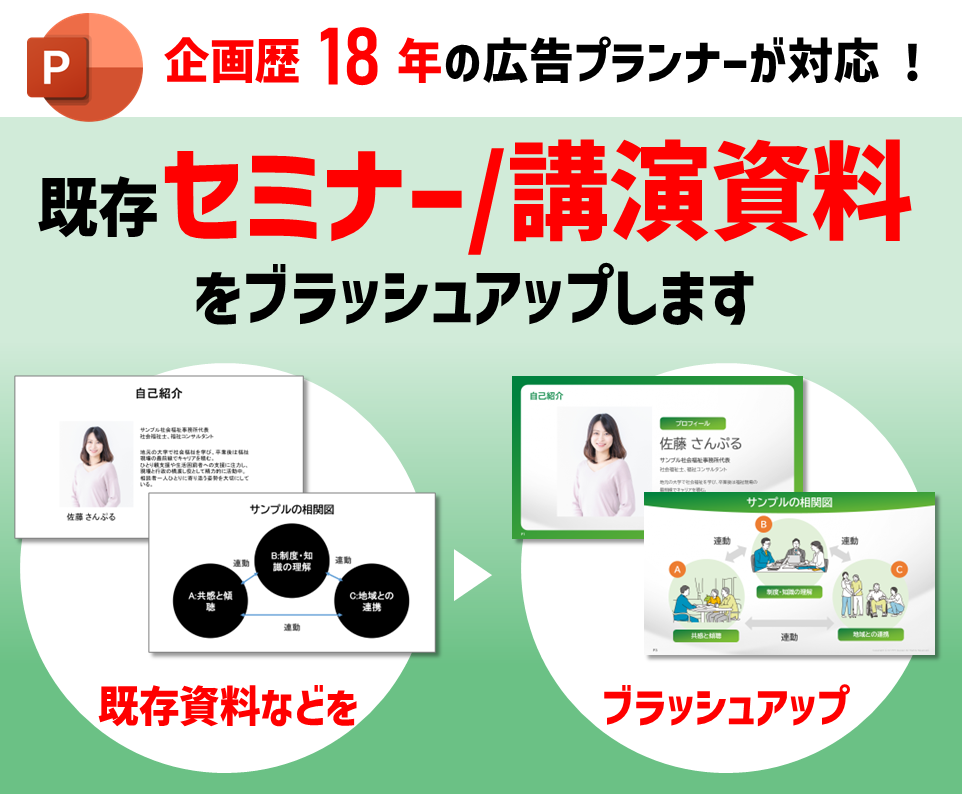 セミナー・講演用PPT資料をブラッシュアップします 資料作成歴18年のプロが、スライドを見やすくリデザインします イメージ1