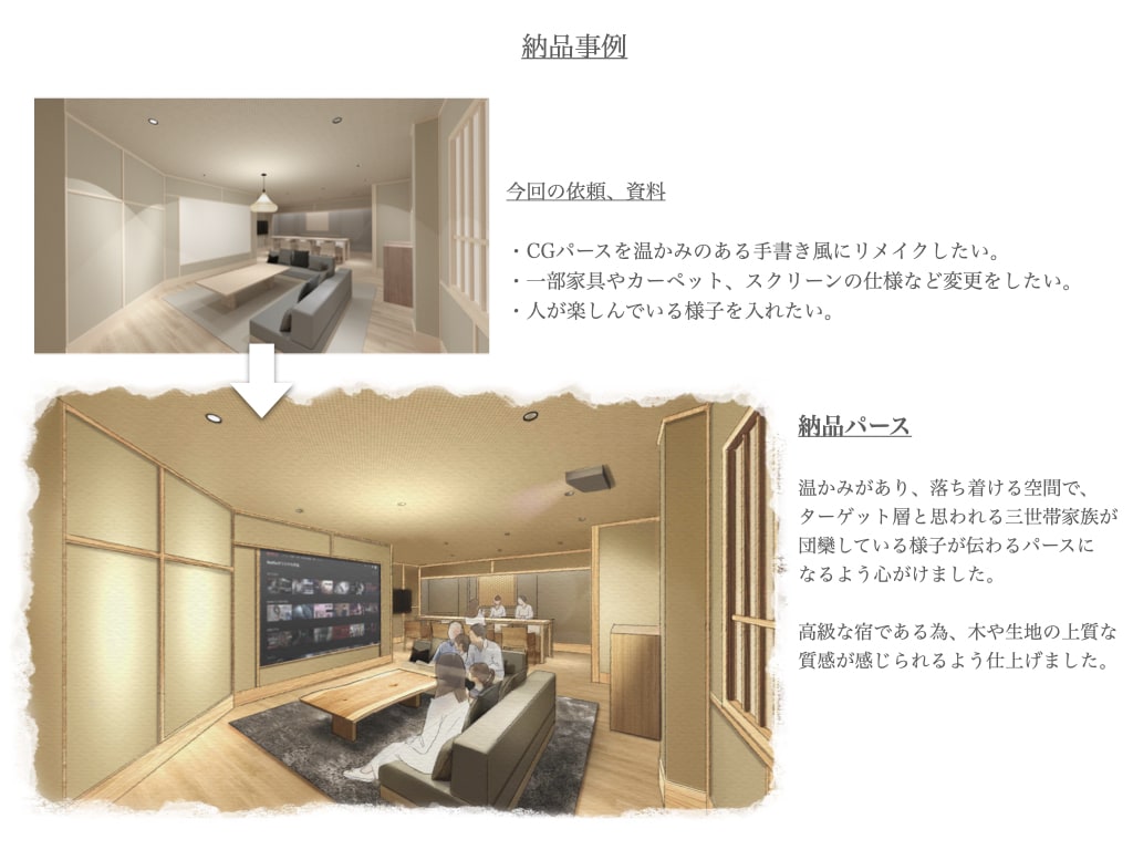 手書き風パースをインテリアデザイナーが作ります CGと手書きのいいとこ取り「手書き風」の良さ！ イメージ2