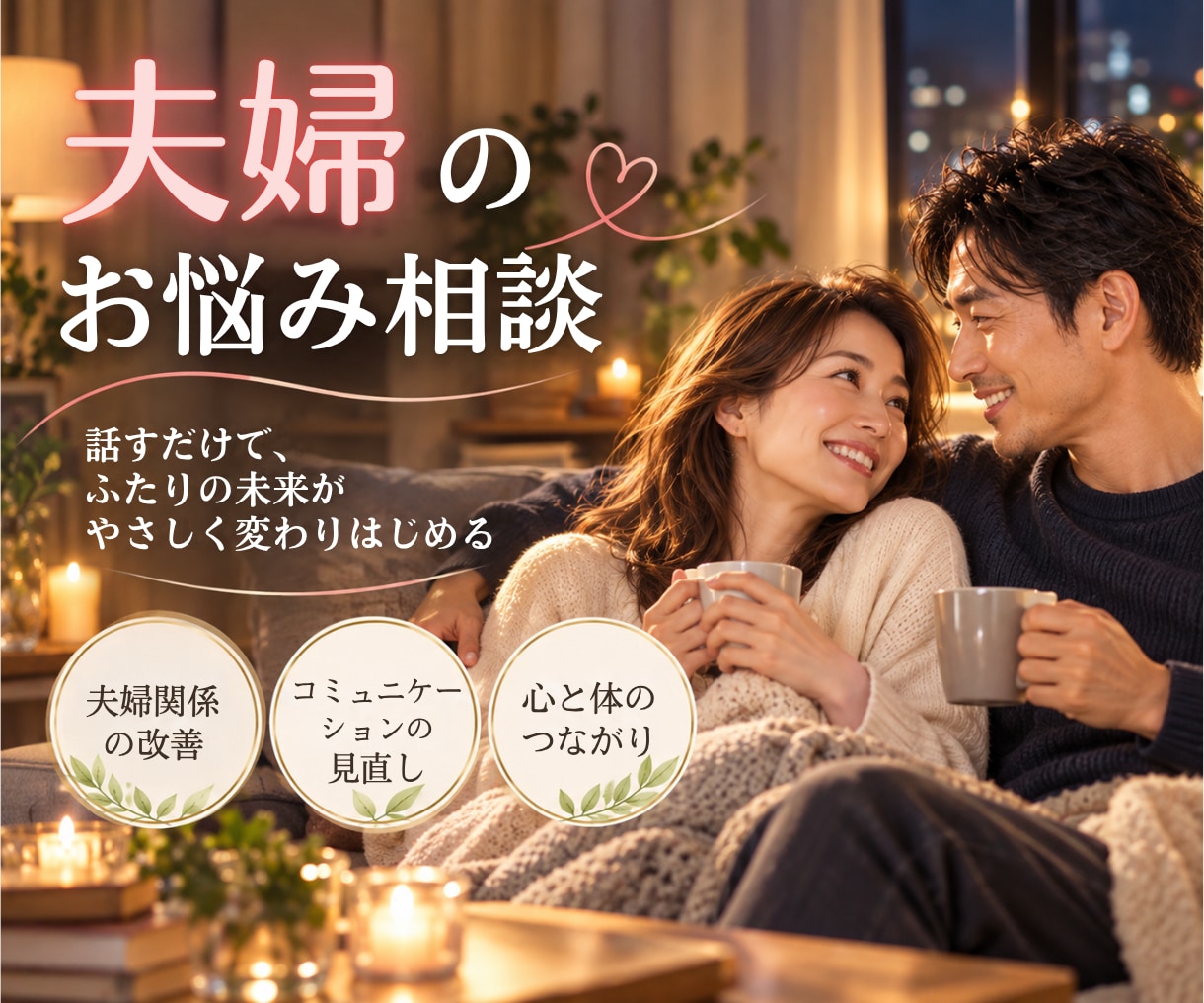 夫婦のお悩みをじっくりお聞きし、優しく受けとめます 今すぐ話したい方へ、1分でもお話しをお聴きします イメージ1
