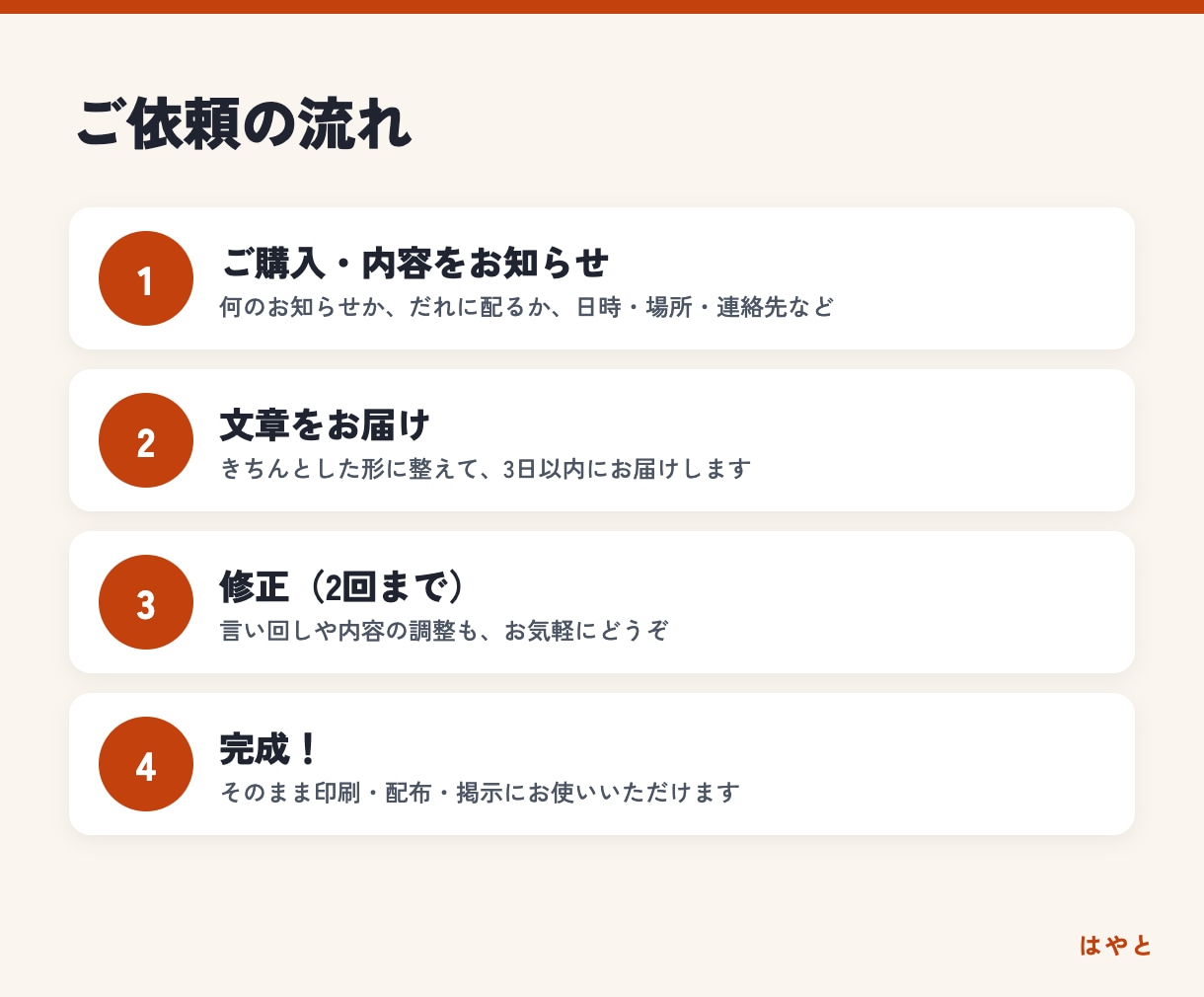 お店・会社のお知らせ文やごあいさつ文を作りますます 工事・休業・開店のお知らせを、伝わる文章でお作りします イメージ3