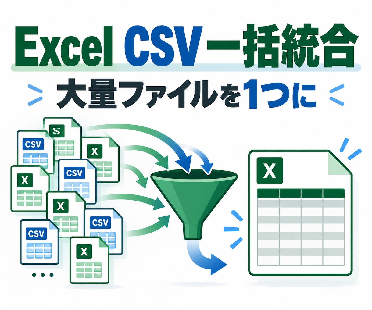 複数のExcel・CSVを自動で1つにまとめます フォルダ内の大量データを一括で統合します イメージ1