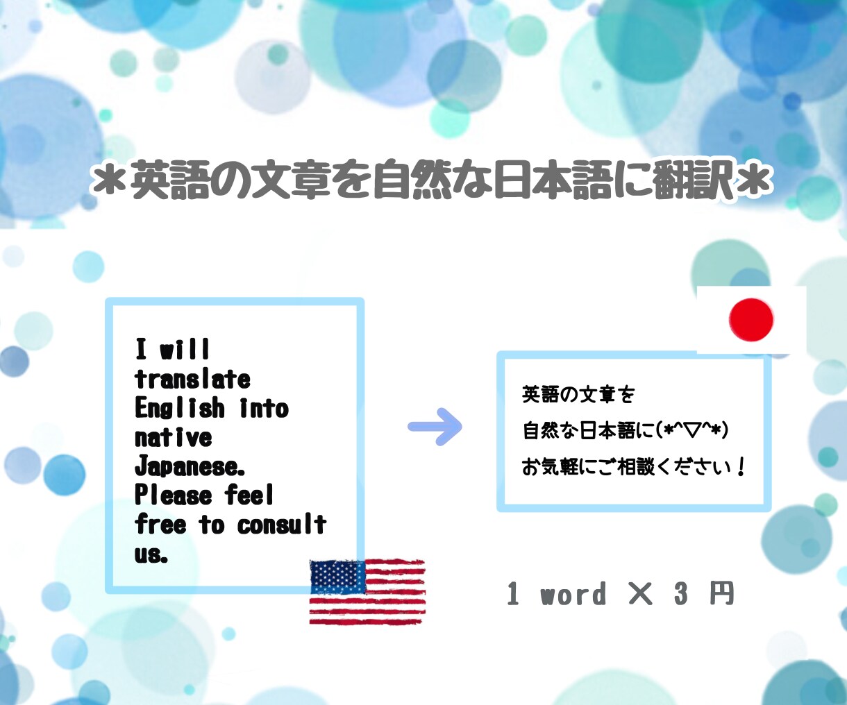 英語の文章を自然な日本語に翻訳致します 1word × 3円柔らかい優しい表現なども(*´꒳`*) イメージ1