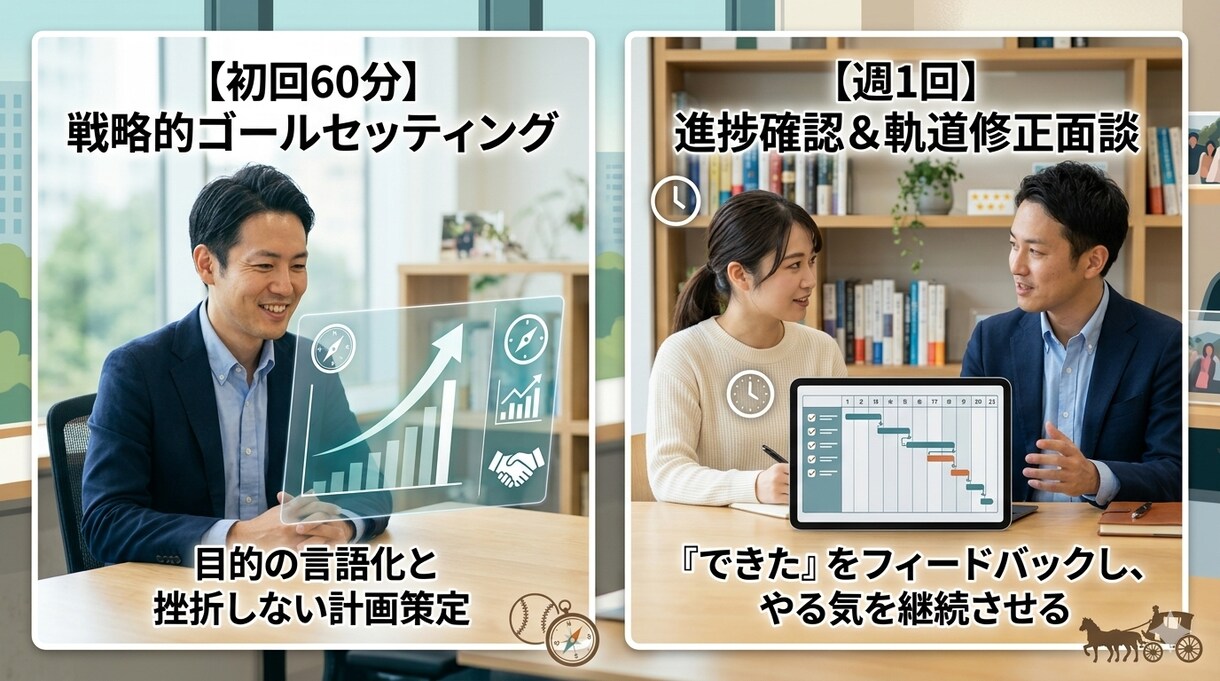 資格取得が続かない人へ 計画と進捗サポートします 明確な計画と週1の進捗確認でやる気を維持し確実に進めます。 イメージ2