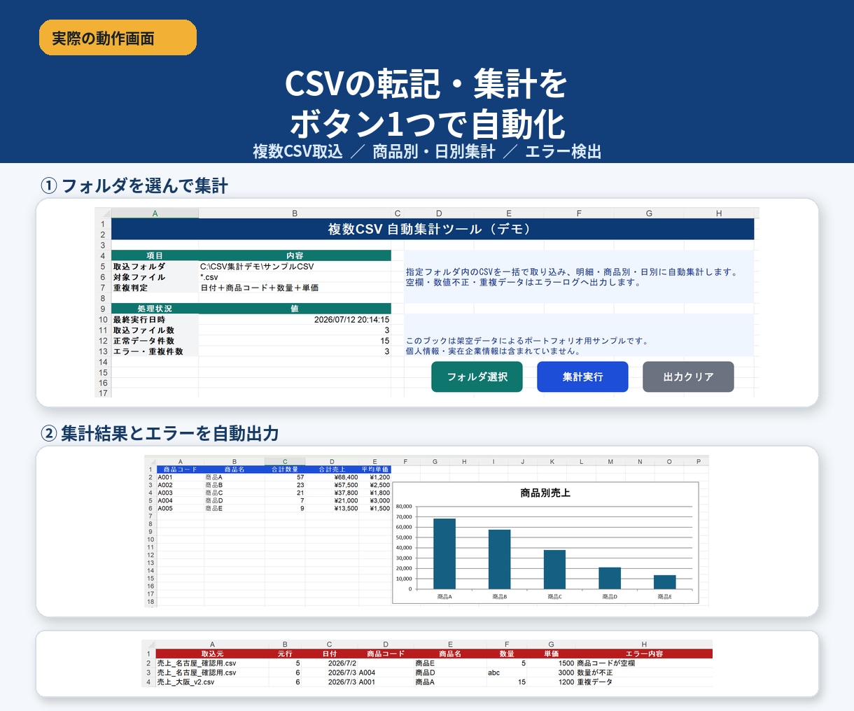 Excelの転記・集計をVBAで自動化します 仕様書不要｜今の手作業を聞いて使える形にします イメージ4