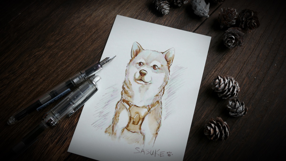 万年筆でペットの似顔絵を手描きします インク水彩ならではの「にじみ」を活かした似顔絵 イメージ3