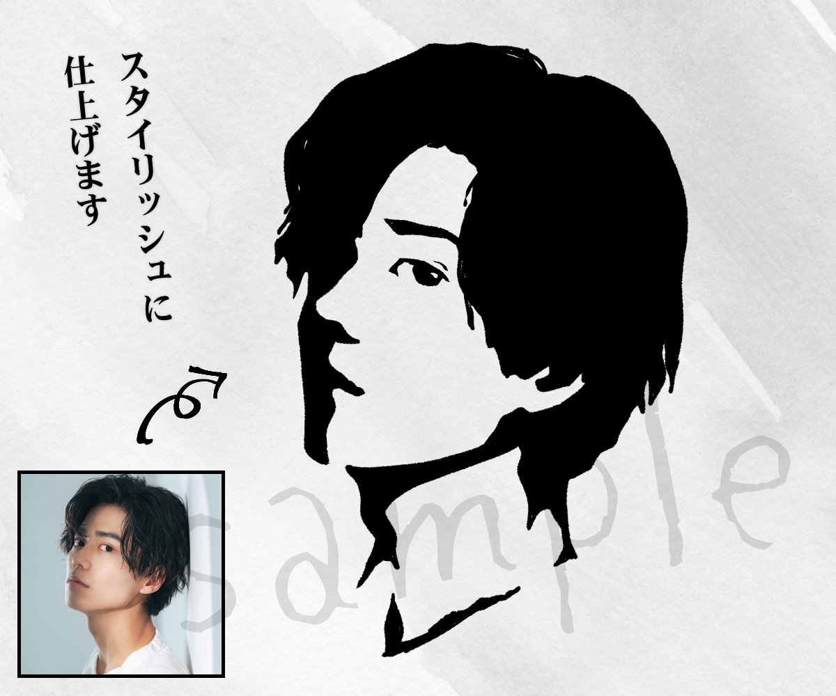白黒シルエット☆スタイリッシュな似顔絵お描きします モノクロ二値で年代問わずカッコよく✿SNSのアイコンに イメージ2