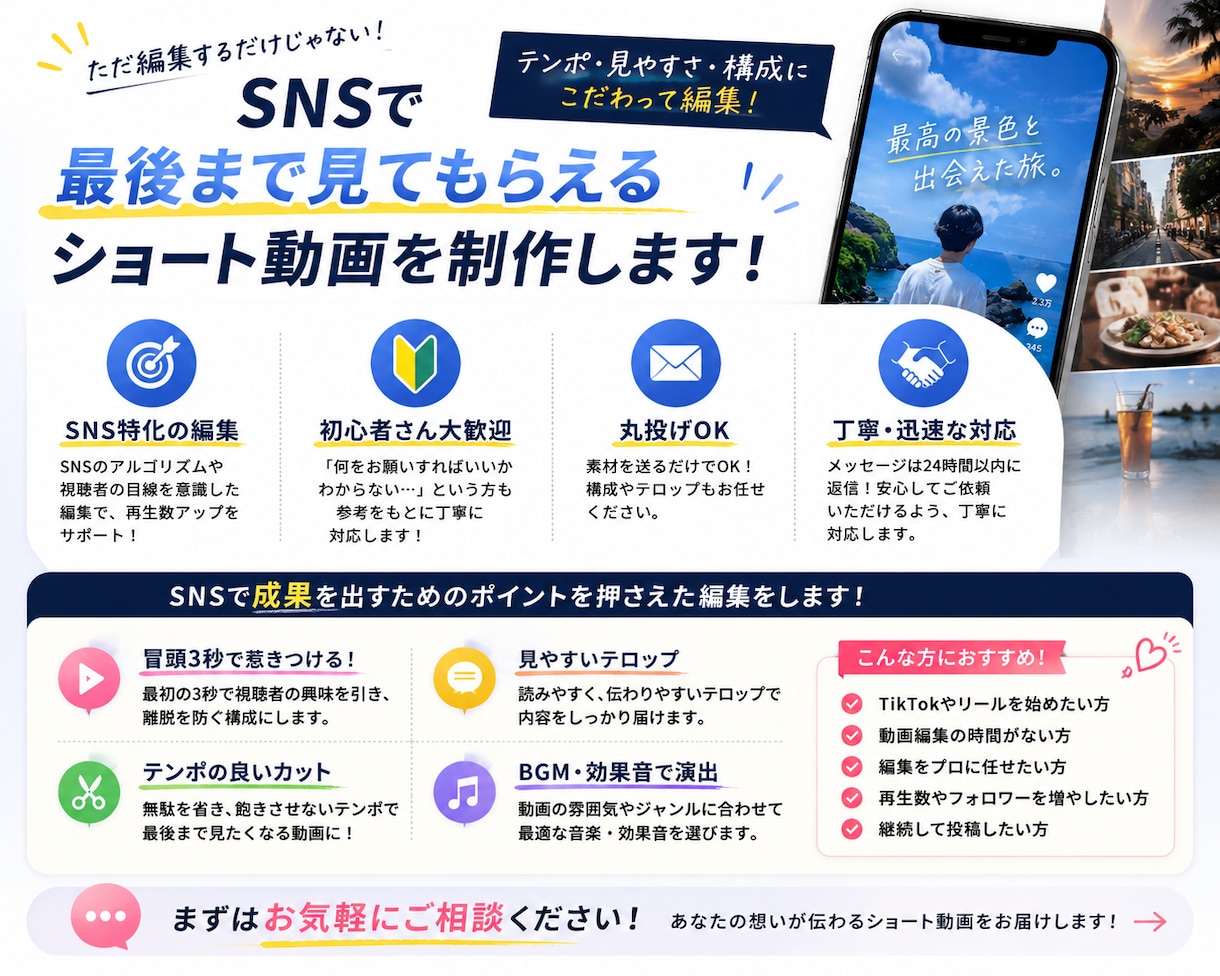 ショート動画を最後まで見たくなる動画に編集します 動画編集を丸投げしたい方大歓迎！見やすくテンポよく編集します イメージ4