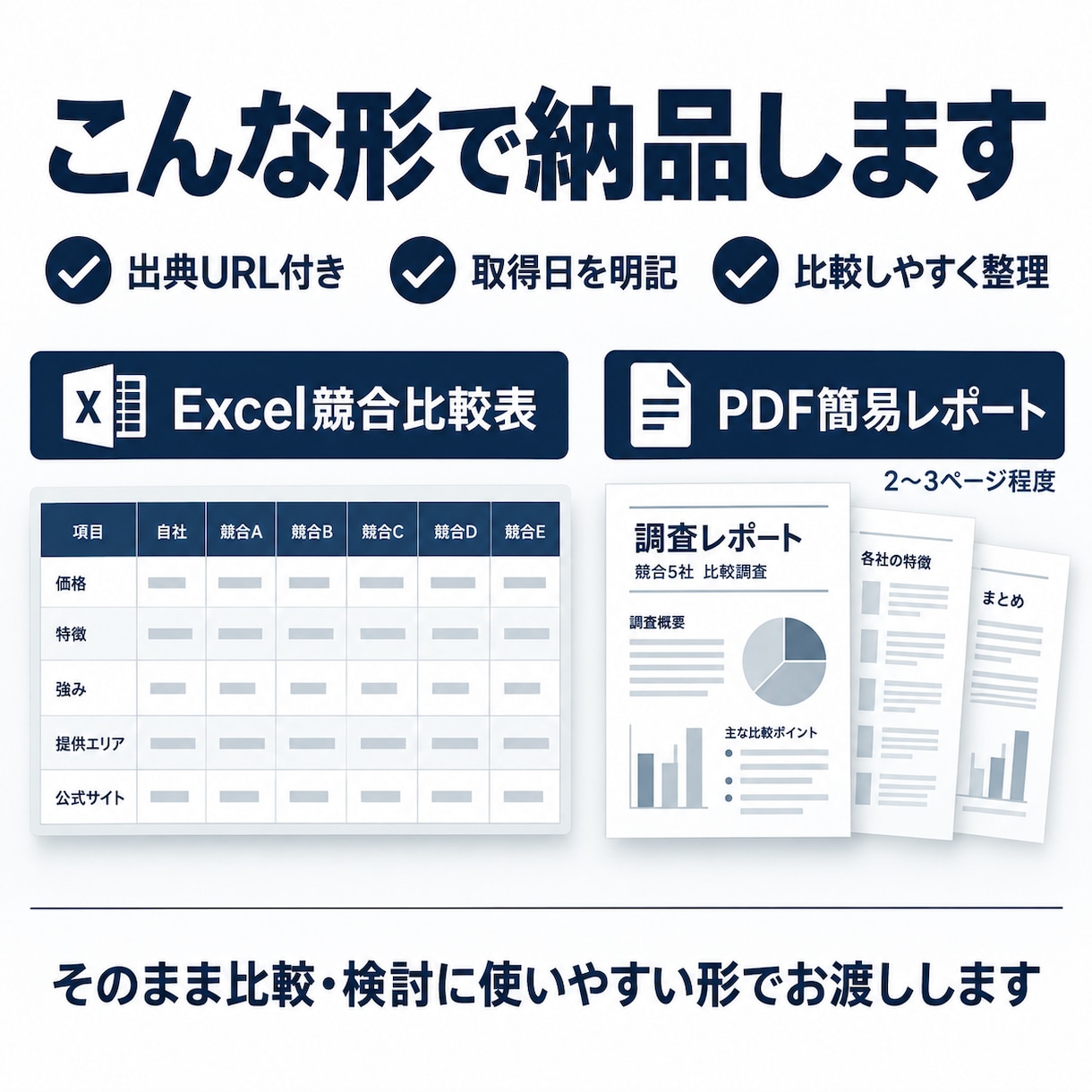 競合5社を公開情報から比較調査します 出典URL・取得日付き。Excel＋PDFで見やすく整理 イメージ2