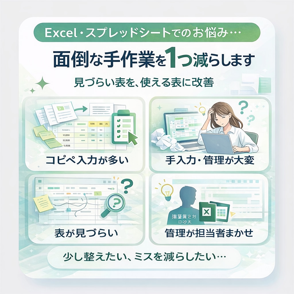 Excel・スプシの手作業を1つ減らします 見づらい表を、使える表に整えます イメージ2