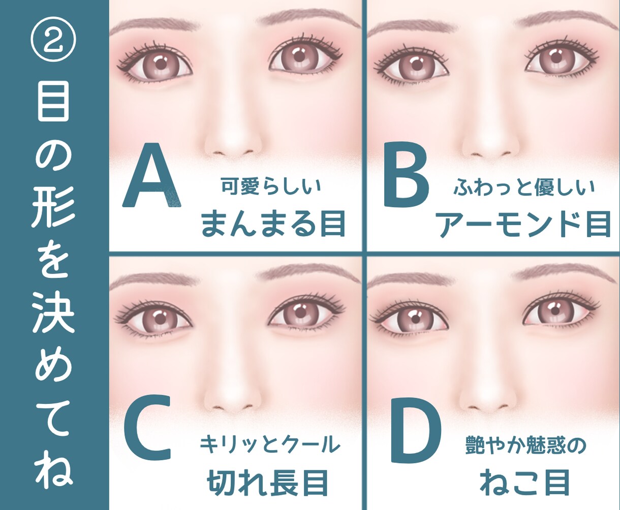 パーツを組み合わせて、お好きな美女アイコン作ります 髪型、目の形、口の形、背景を選択してください イメージ4