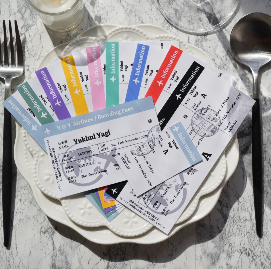 航空券風エスコートカード／お好きなデザイン選べます 【40枚〜】結婚式・ウェディング／オーダー対応／ミシン目入り イメージ1