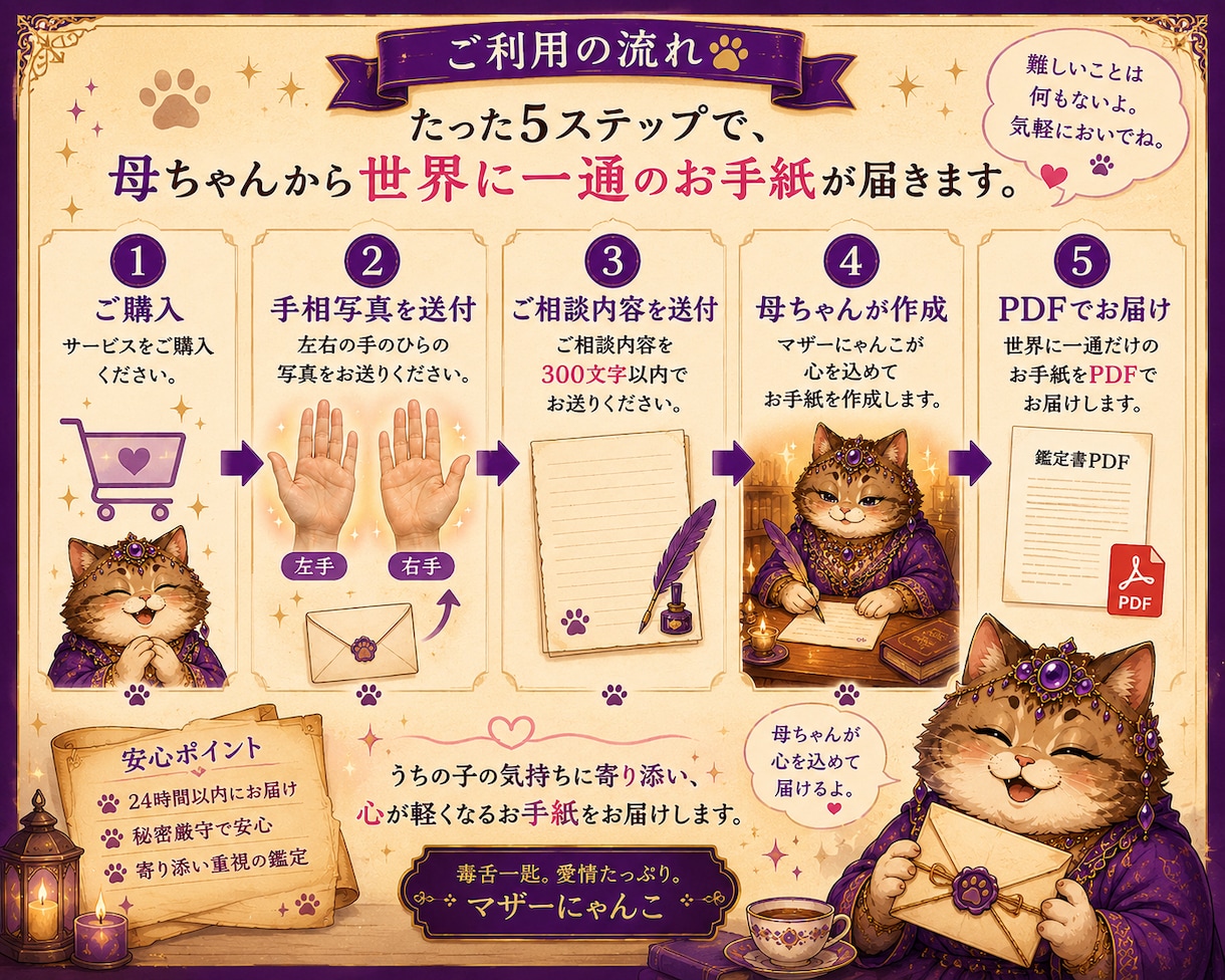 手相占い×人生相談｜心に寄り添います 母ちゃんが心を込めて、鑑定書（PDF）を届けるよ。 イメージ5