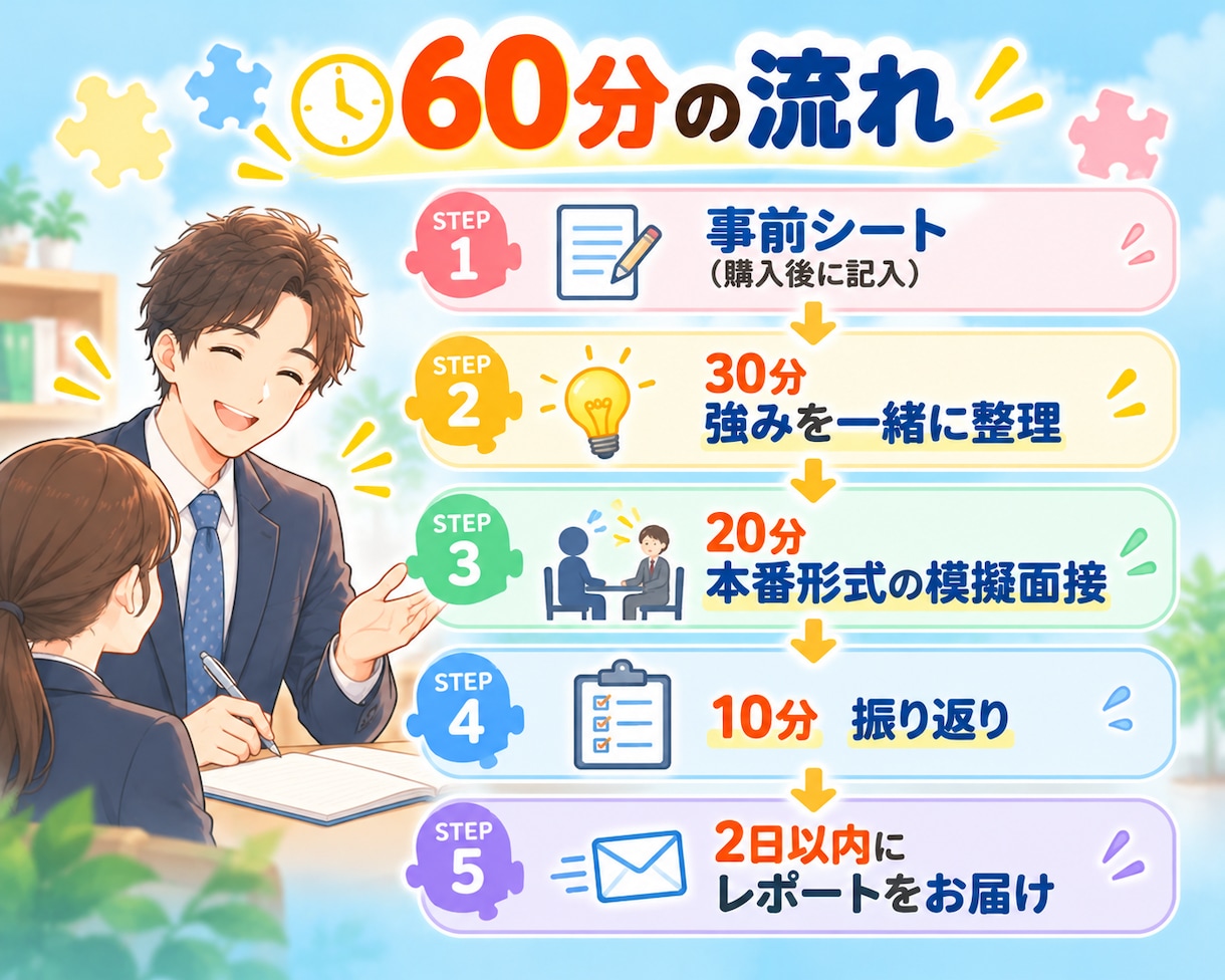 強み発見レポート付きで教採の面接練習をします 教員採用試験の不安が自信に変わる60分。現役教師×ほめ達検定 イメージ5