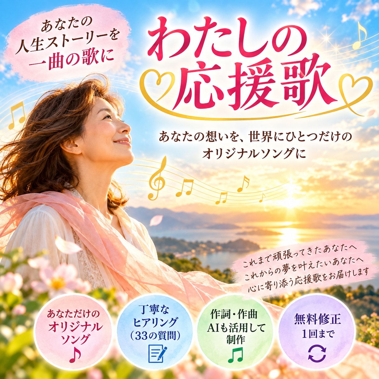 あなたの人生から「わたしの応援歌」を作りますます 人生を言葉と音楽に。あなただけの一曲を届けます イメージ1