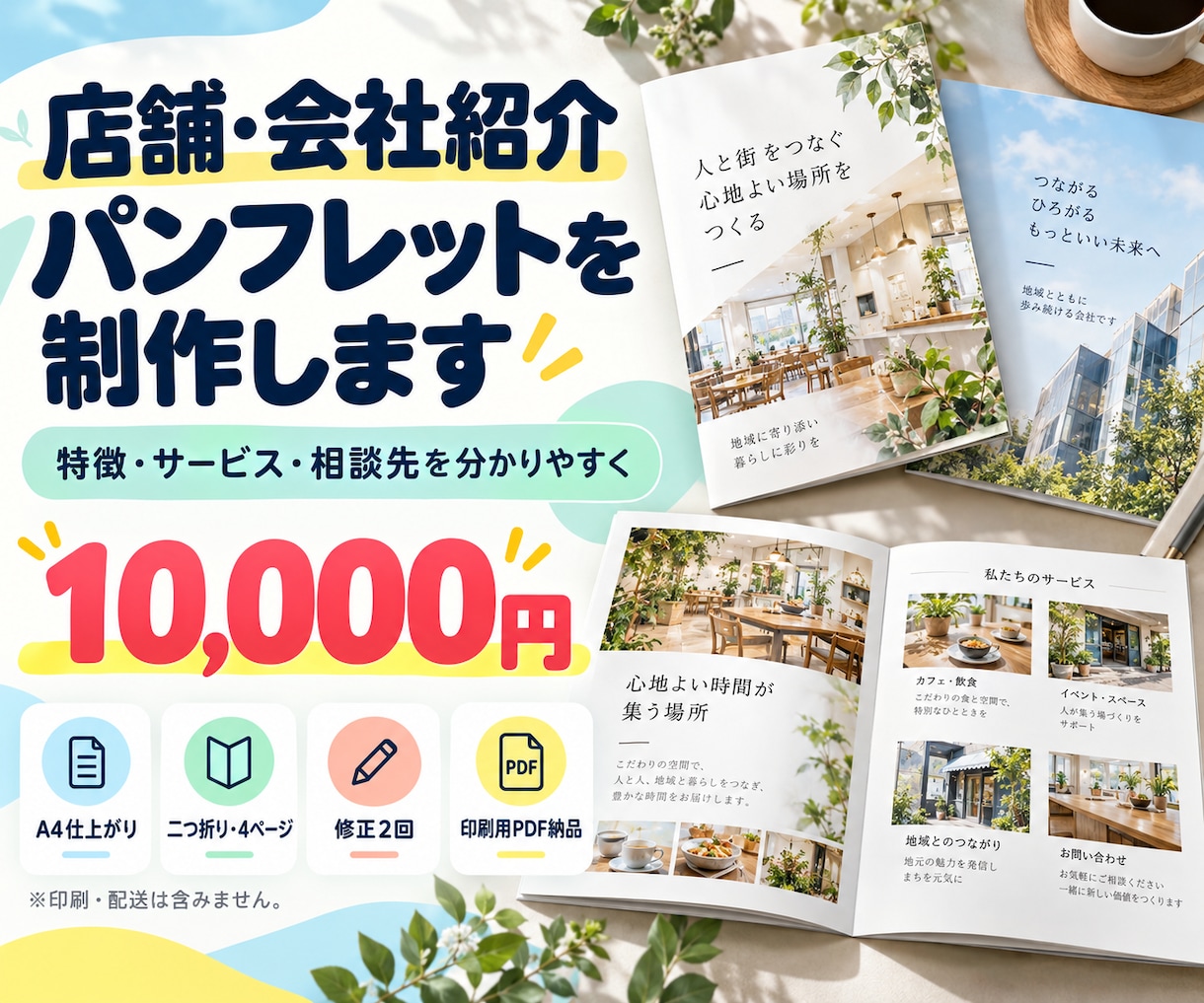 店舗・会社紹介パンフレットを制作します A4二つ折り4ページ｜特徴・サービス・相談先を整理 イメージ1
