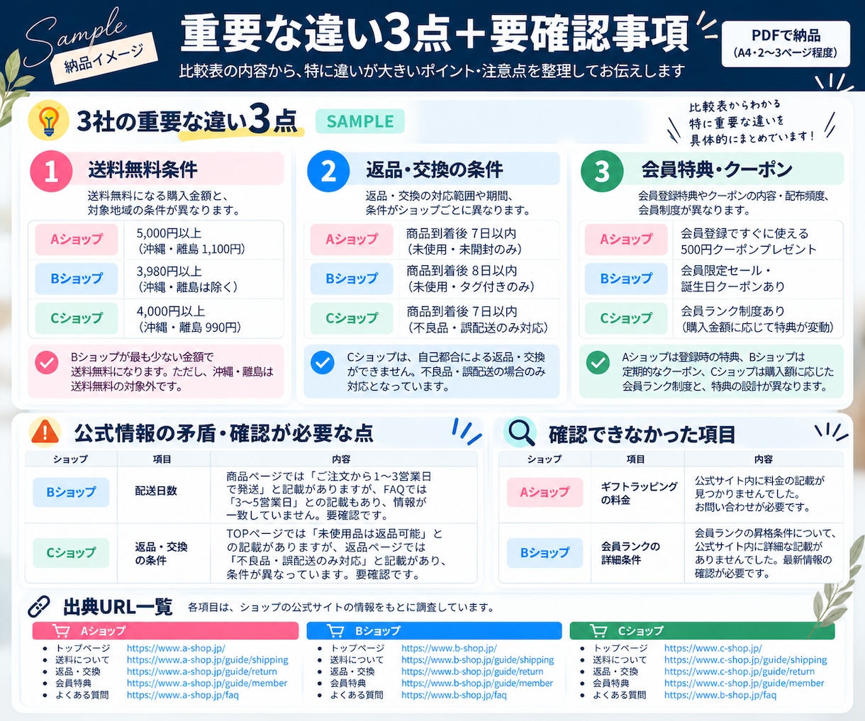 競合EC3ショップの販売条件を比較します 面倒な競合調査を公式情報から見やすく整理 イメージ3