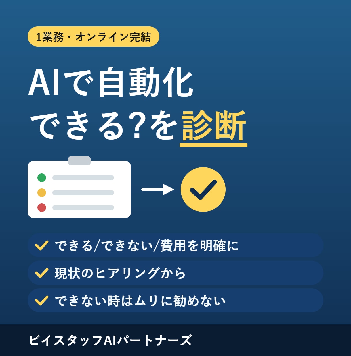あなたの業務のAI自動化プランを診断します ヒアリングから「できる/できない/費用目安」を1枚で イメージ1