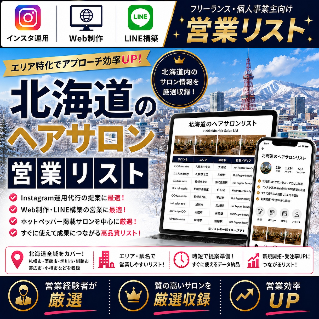 営業しやすい北海道のヘアサロンリストを売ります インスタ運用・Web制作・LINE構築向け厳選リスト① イメージ1