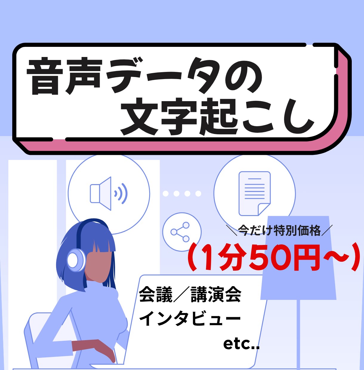 先着10名特別価格！音声を文字起こしいたします 実績作りのため特別価格でご案内！最短即日納品も可能です！ イメージ1