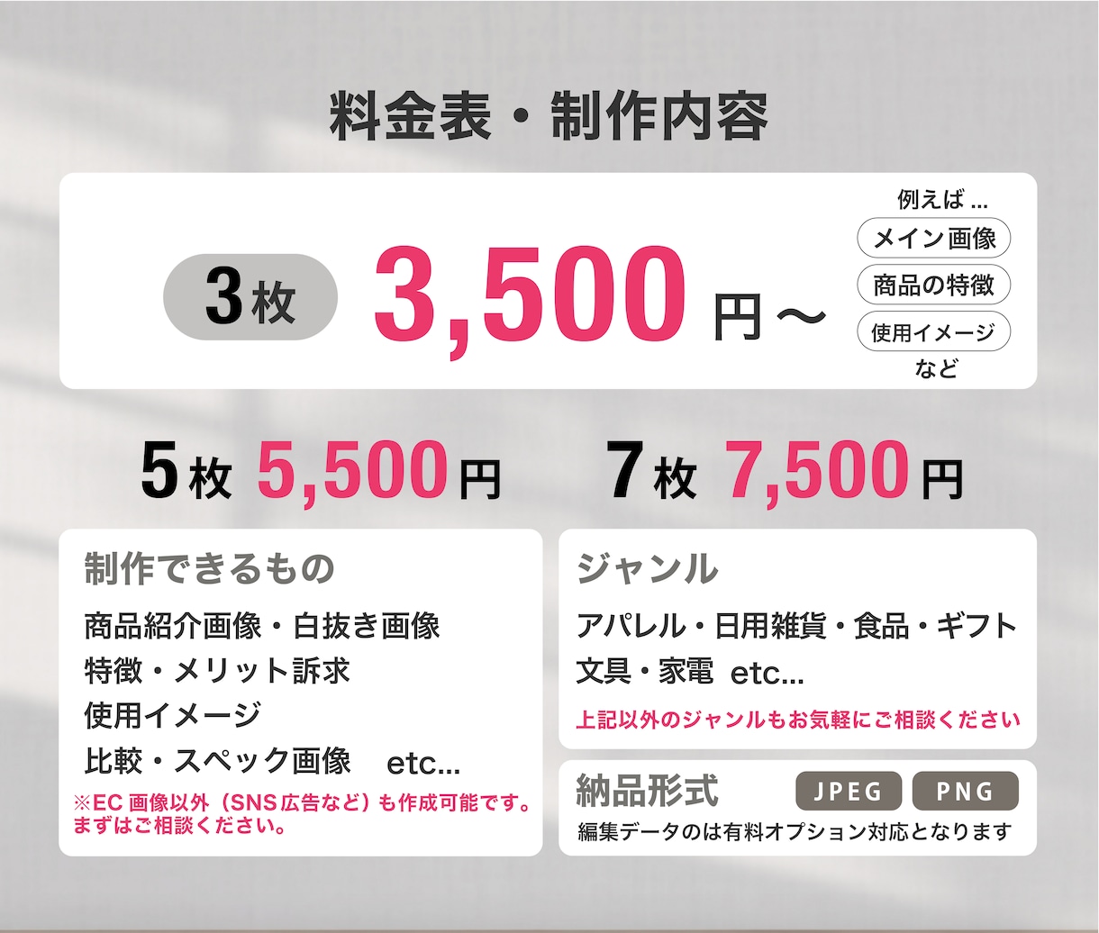 EC商品画像・商品ページ3枚3500円で作成します 楽天・Amazonなど、商品の魅力を引き出す画像に仕上げます イメージ3