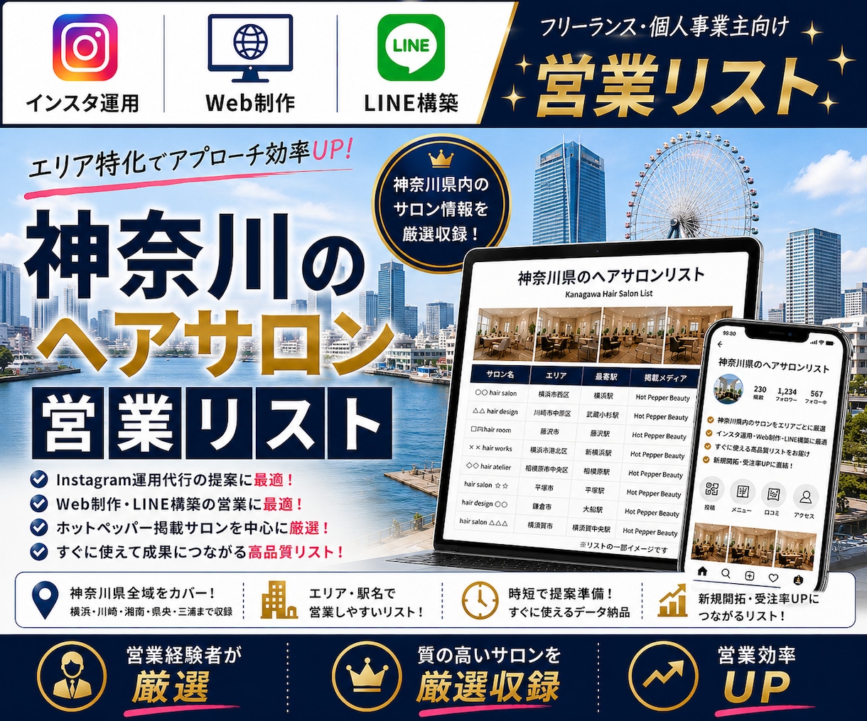 営業しやすい神奈川県のヘアサロンリストを売ります インスタ運用・Web制作・LINE構築向け厳選リスト① イメージ1