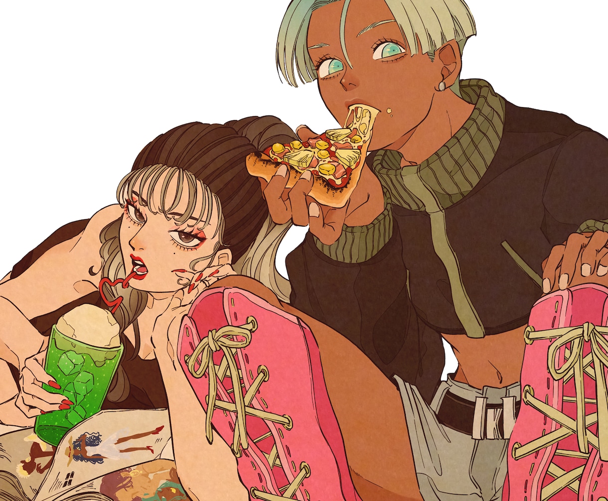 複数キャラOK!描き込んだ背景ありイラスト承ります レトロ・擬人化（人外）・ファッション・女の子が得意です！ イメージ3