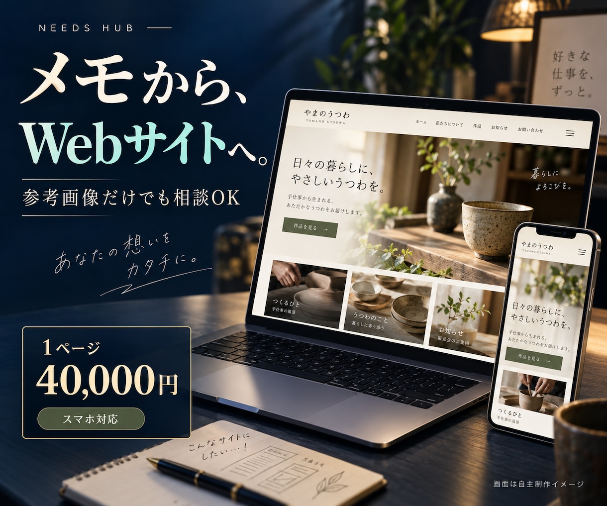 参考画像とメモからWebサイトを作ります 仕様書なしで相談ＯＫ｜スマホ対応・ソース納品 イメージ1
