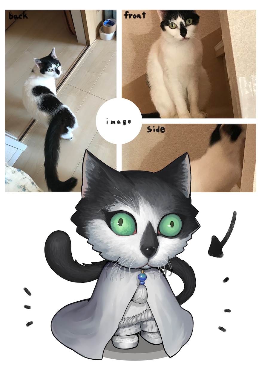 愛猫をモデルにオリジナルキャラクター描きます 模写じゃない、猫ちゃん+似顔絵+キャラクターデザイン！ イメージ3