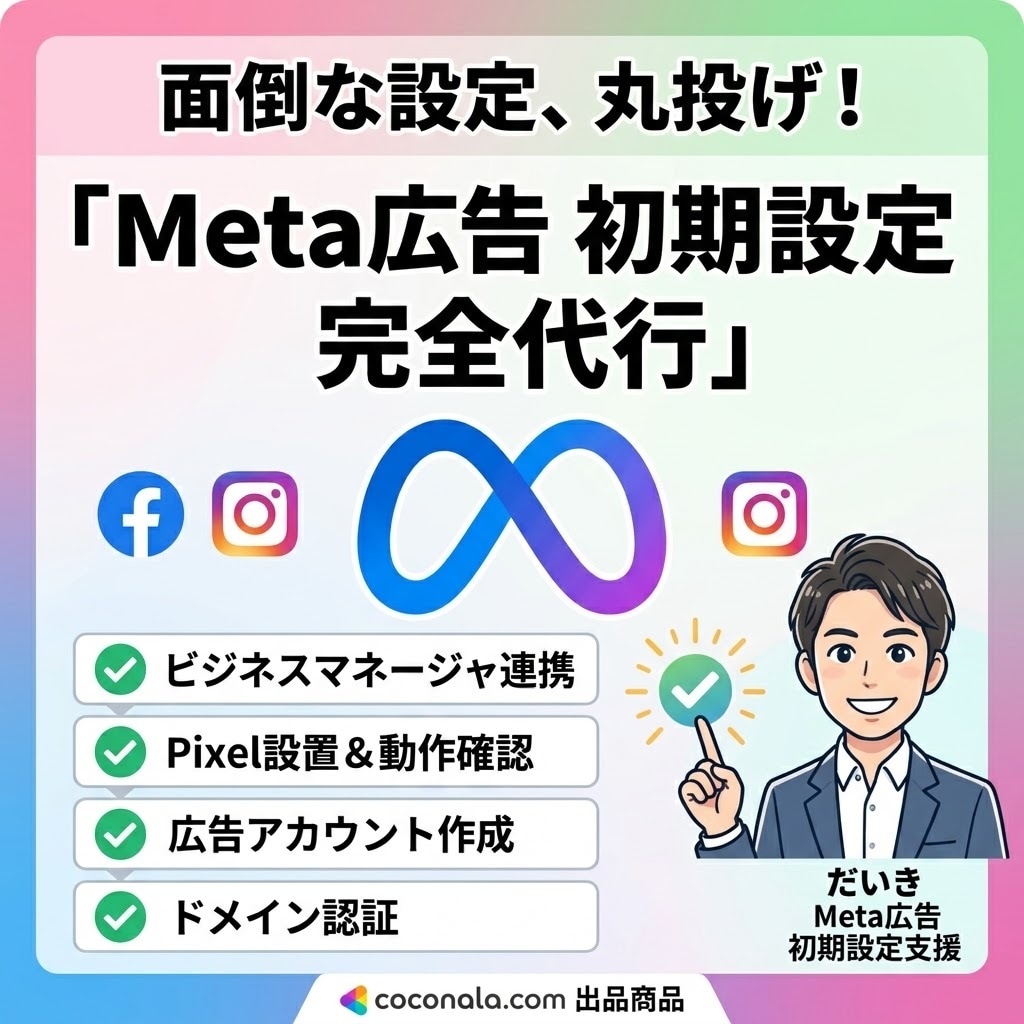 Meta広告の面倒な初期設定をすべて代行します Meta広告の初期設定を完全代行！広告の準備を全て丸投げ！ イメージ1