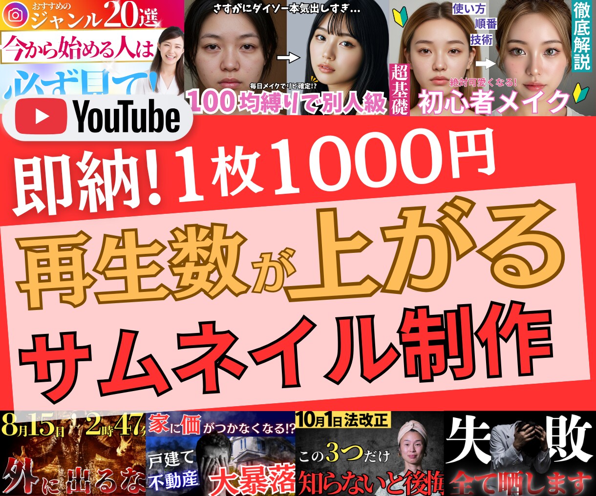 YouTubeサムネ制作1枚1000円制作します 見られる動画はサムネで決まります！ イメージ1