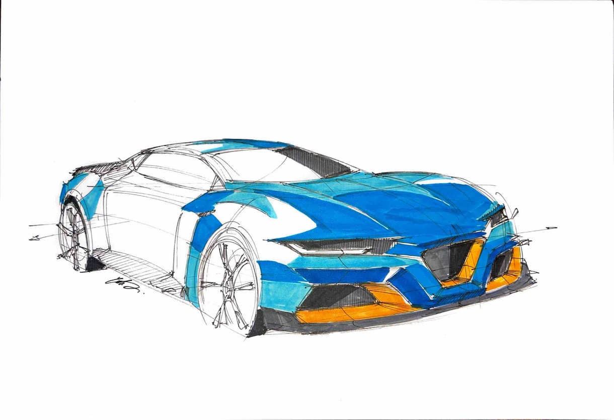 リクエストをもとに車のイラストを描きます サインペンでA4紙にスケッチします イメージ1