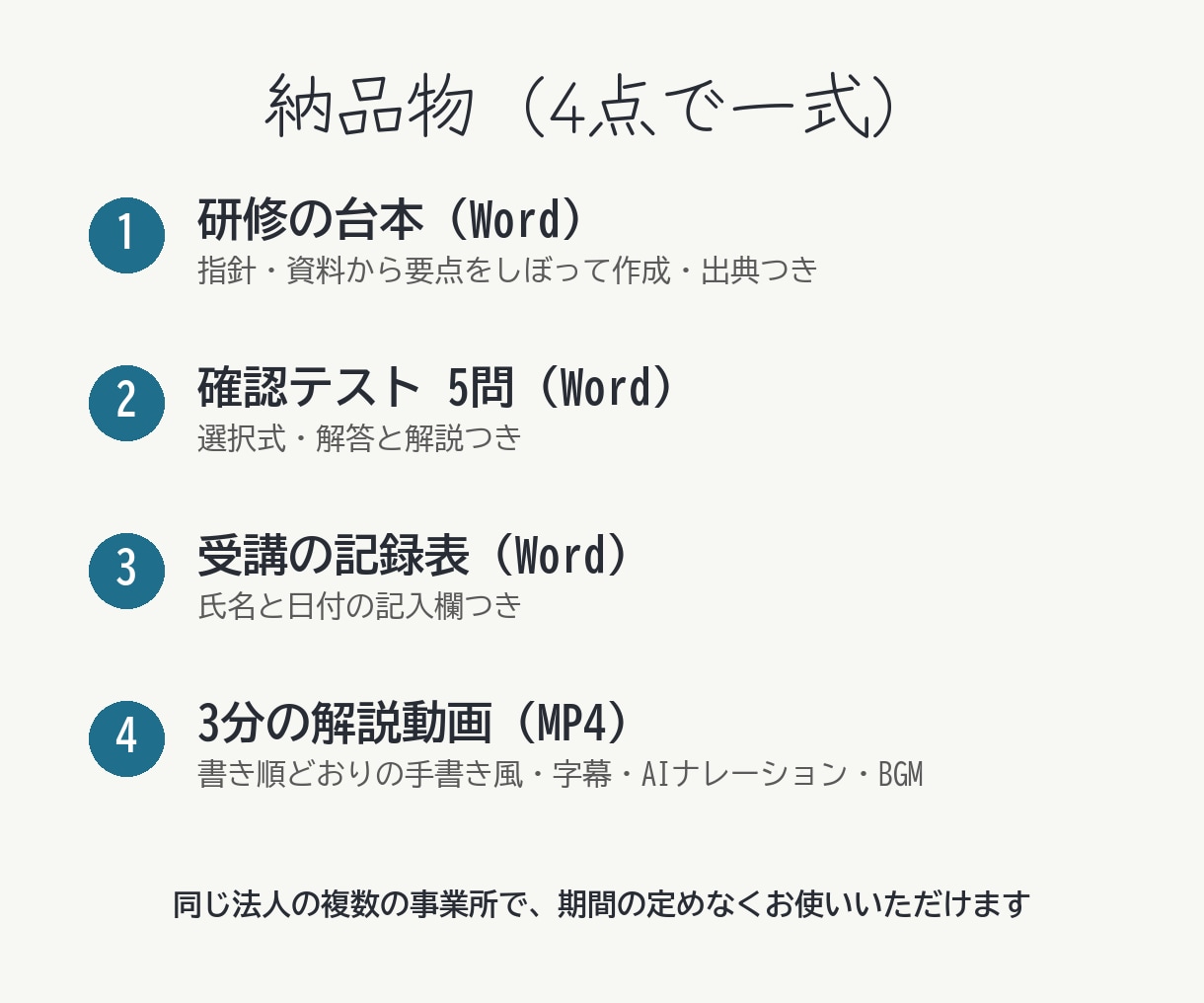 介護・医療の研修教材を動画＋テストで作ります 台本・確認テスト・記録表と3分動画｜25,000円 イメージ2