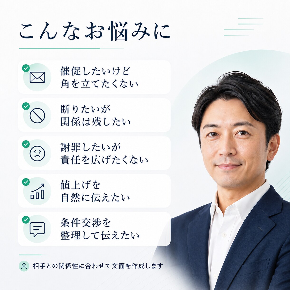 交渉・謝罪メールを実務文面にします 関係性を壊さず、要望が伝わる文面に イメージ2