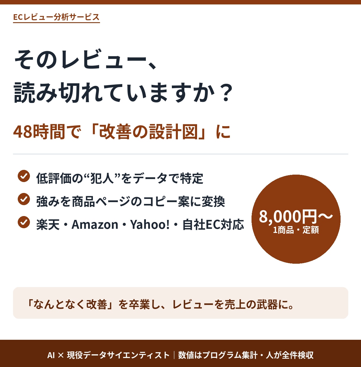 楽天・Amazonレビューを48時間で分析します お客様の不満と強みを見える化。次に直す一手がわかる イメージ1