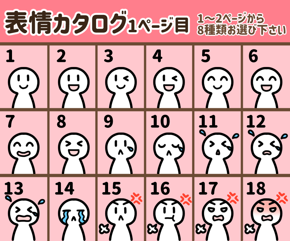 商用可♬使い勝手の良い表情8点セット作成いたします ブログ・画像・動画に！ただいま先着10名様のみ特別割引価格☆ イメージ2