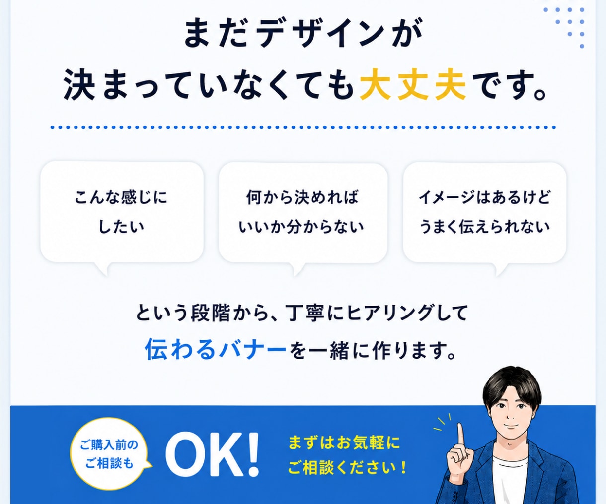 イメージを整理して伝わるバナーを制作します 丁寧なヒアリングで納得のバナーを提供いたします！ イメージ10