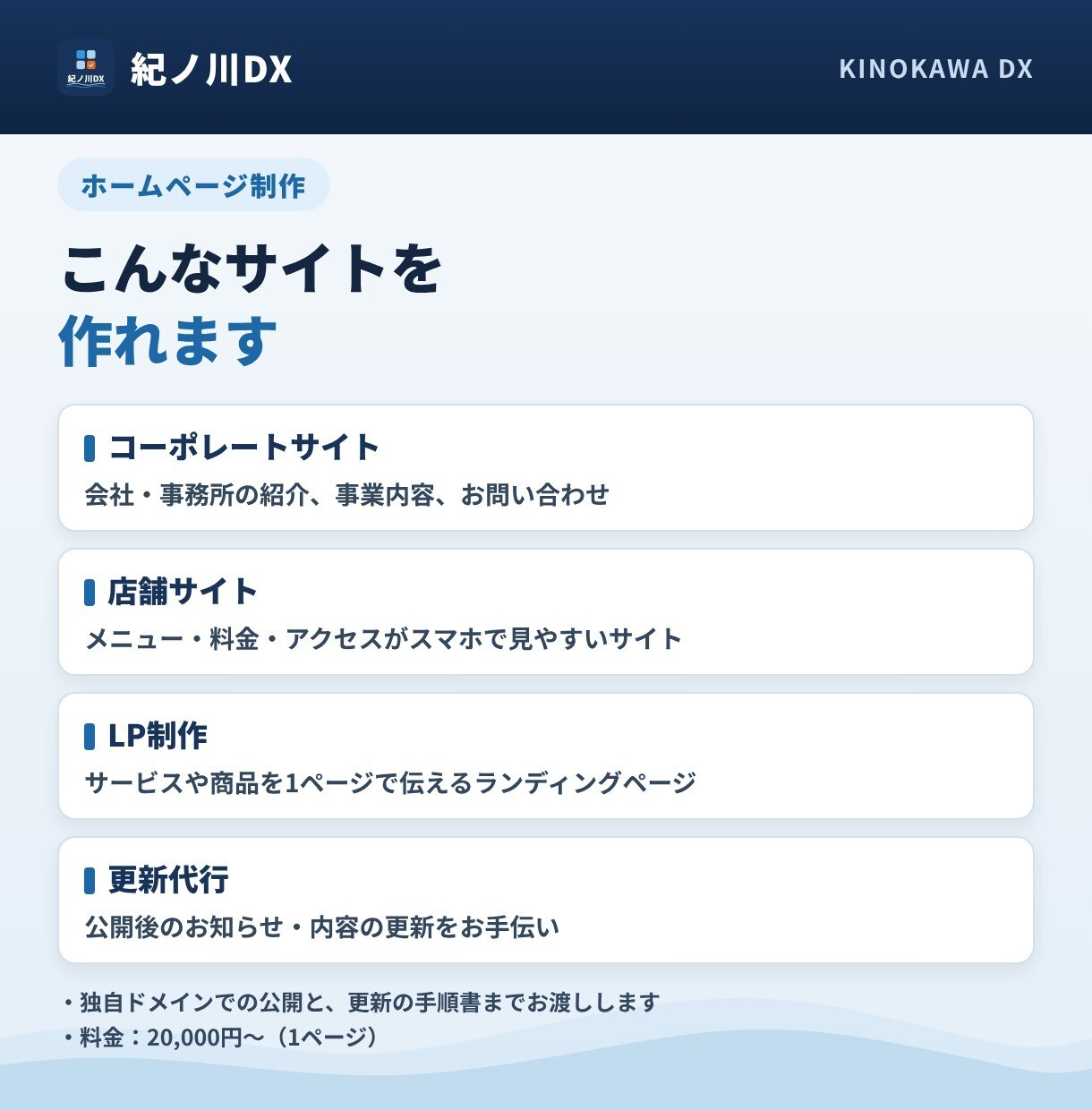 小さな会社・お店のホームページを作ります スマホ対応・独自ドメイン公開・更新手順書つき イメージ2